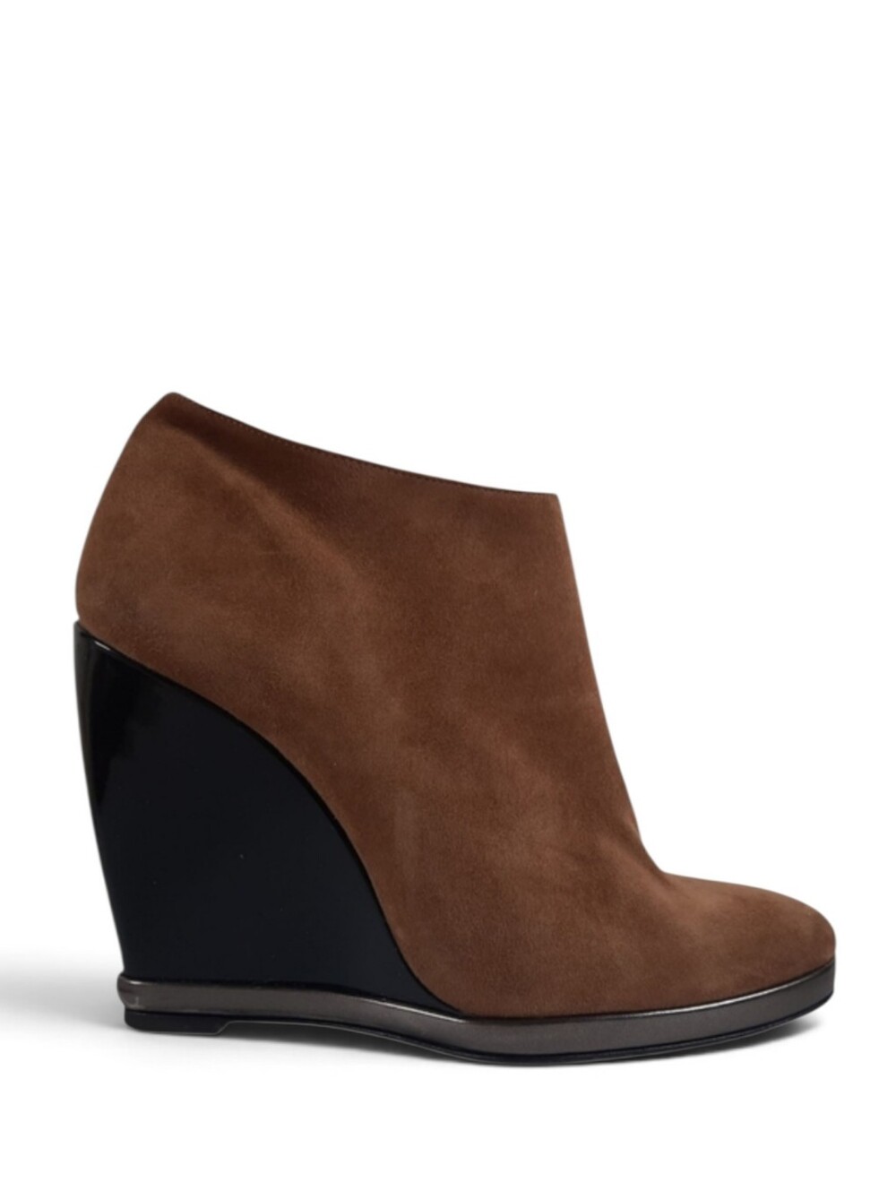 Italy PIERRE HARDY Wedge Booties Suede High Gloss Camel Brown Zip Siletto Heel 6